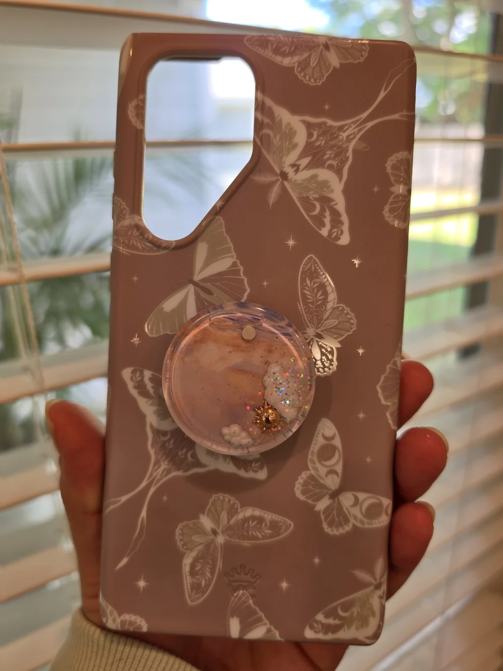 S22 Ultra Velvet Caviar Lilac Butterfly Phone Case with Glitter Pop Grip